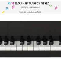 HOMCOM Piano de Cola Infantil de Madera con 30 Teclas Taburete y Atril de Partituras Piano para Niños Instrumento Musical Didáctico 52x50x49 cm Negro(m-7)