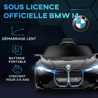 HOMCOM Voiture électrique pour enfants licence BMW I4 12V avec télécommande MP3 Musique Lumières et Ceinture 115x67x45 cm Noir(m-4)