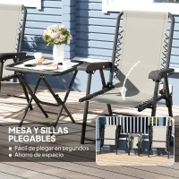 Outsunny Conjunto de Jardín 3 Piezas Plegable con 2 Sillas 61x65x91cm y Mesa de 50x50x50cm Metal y Textilene para Exterior Crema(m-5)