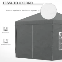 Outsunny Gazebo da Esterno 3x3 m Pieghevole con 4 Pannelli Laterali, in Acciaio e Tessuto Oxford Grigio(m-6)