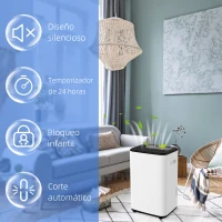 HOMCOM Deshumidificador Eléctrico Depósito de Agua 6 Litro 20L/día con 3 Modos 2 Velocidades Temporizador 33,5x26x53 cm Blanco(m-7)