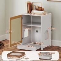 PawHut Mueble Arenero para Gatos con Bandeja Extraíble Compartimentos y Tapete para Rascar 57x50x80,5 cm Blanco y Roble(m-3)
