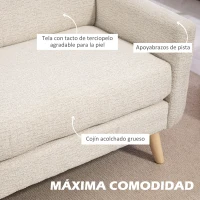 HOMCOM Sofá de 2 Plazas Moderno con Reposabrazos y Patas de Madera Carga 240 kg para Dormitorio Oficina 114x71x82 cm Beige(m-5)