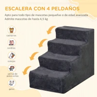 PawHut Escalera para Mascotas de 4 Peldaños con Funda Extraíble y Lavable para Cama Sofá 60x35x44 cm Gris Oscuro(m-4)