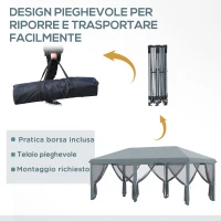 Outsunny Gazebo da Giardino Pieghevole 6x3 m con 6 Zanzariere e Pulsante, in Acciaio e Poliestere, Grigio(m-5)