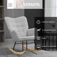 HOMCOM Fotoliu Balansoar de Interior Tapițat, Fotoliu Balansoar Relaxant din Blană cu Brațe, 71x98x101 cm, Gri Deshis(m-6)