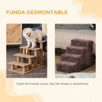 PawHut Escalera para Mascotas de 4 Peldaños con Funda Extraíble y Lavable para Cama Sofá 60x35x44 cm Marrón(m-5)