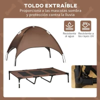PawHut Cama Elevada para Mascotas con Toldo Extraíble Tela Transpirable para Interior y Exterior 122x92x108 cm Marrón(m-6)