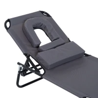 Outsunny Sonnenliege klappbar Gartenliege mit Kopfkissen Liegestuhl mit 4-Fach verstellbare Rückenlehne Campingliege mit Lesefenster Gartenstuhl bis 120kg belastbar für Garten, Balkon Grau(m-9)