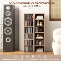 HOMCOM 2 Estanterías para CD o DVD con 12 Compartimentos para 204 CDs y Estante Ajustable 21x22,5x88,5 cm Roble(m-4)