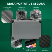 SPORTNOW Mala de Póquer com 400 Fichas 2 Baralhos 5 Dados Tapete e Botão Dealer 39,5x28x8 cm Cinza(m-6)
