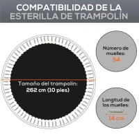 SPORTNOW Tapete de Repuesto para Trampolín Ø262 cm Colchoneta para Trampolín de 10 Pies Anti-UV y 8 Filas de Costuras Negro(m-4)