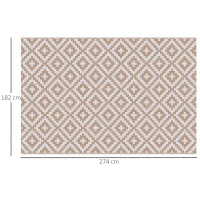 Outsunny Tappeto Esterno per Balcone e Terrazza Reversibile con Fantasia Geometrica, 2.74x1.82 m, Caffè e Bianco(m-4)