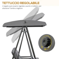 Outsunny Dondolo 2 Posti con Tettuccio Regolabile e Cuscini, in Acciaio e Poliestere, 144x117x173 cm, Grigio(m-4)