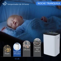 HOMCOM Deshumidificador Eléctrico Depósito de Agua 6 Litro 20L/día con 3 Modos 2 Velocidades Temporizador 33,5x26x53 cm Blanco(m-6)