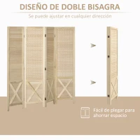 HOMCOM Biombo de 4 Paneles con Pantalla de Privacidad Divisor de Habitación Plegable 152x1,7x144,5 cm Estilo Rústico Natural(m-6)
