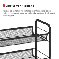HOMCOM Carrello da Cucina Salvaspazio a 5 Livelli con Cestini a Rete in Acciaio, 45x26.5x106cm, Nero(m-5)