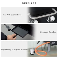 Outsunny Barbacoa de Mesa a Gas Plegable con 2 Quemadores Parrilla de Gas Portátil con Tapa Acero a Carbono para Camping Picnic al Aire Libre Jardín 55x46,5x41 cm Negro(m-6)