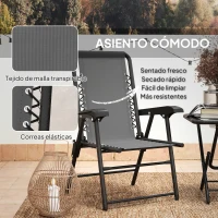 Outsunny Conjunto de Jardín 3 Piezas Plegable con 2 Sillas 61x65x91cm y Mesa de 50x50x50cm Metal y Textilene para Exterior Gris(m-6)