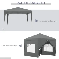 Outsunny Gazebo da Esterno 3x3 m Pieghevole con 4 Pannelli Laterali, in Acciaio e Tessuto Oxford Grigio(m-4)