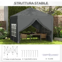 Outsunny Gazebo da Esterno 3x3 m Pieghevole con 4 Pannelli Laterali, in Acciaio e Tessuto Oxford Grigio(m-7)