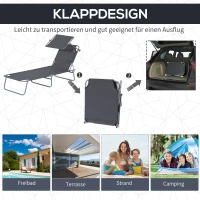 Outsunny Sonnenliege klappbar Gartenliege mit Sonnenschutz Wellnessliege mit 4-Fach verstellbare Rückenlehne Strandliege bis 120kg belastbar für Garten, Balkon und Pool geeignet, 6 Farben(Grau )(m-5)