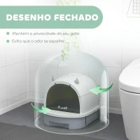 PawHut Caixa de Areia para Gatos Fechada com Tampa e Bandeja Amovíveis Filtro de Carvão e Pá 40,5x52x39 cm Branco e Cinza(m-5)