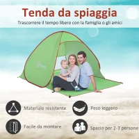 Outsunny Tenda da Spiaggia Pop Up con Protezione UV 30+ e Borsa di Trasporto, 200x150x119 cm, Verde(m-4)