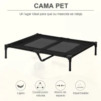 PawHut Cama para Mascotas Portátil con Zona de Malla Transpirable y Tela Oxford para Interior Exterior 92x76x18 cm Negro(m-4)