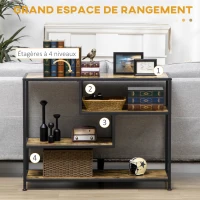 HOMCOM Table console style industriel avec 4 niveaux de rangement 3 étagères inférieures 99,6 x 33,6 x 74 cm(m-4)
