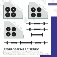 SPORTNOW Kit de Mancuernas 20kg 2 en 1 con Barra de Pesas Mango Antideslizante para Entrenamiento de Fuerza Negro Verde(m-5)