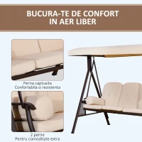 Outsunny Leagăn de Grădină cu 3 Locuri, Acoperiș Reglabil, Suport pentru Pahare și Perne, 207x120,5x174 cm, Bej(m-6)