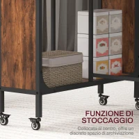 HOMCOM Tavolo Pieghevole con 6 Ruote e Mensola Stile Industriale in Legno e Metallo, Marrone Rustico(m-5)