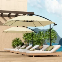 Outsunny Cantilever Parasol Alu Ø 260 cm, Waterdichte Slingerparasol met Standaard, Kruk, Beige(m-2)