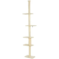 PawHut Árbol para Gatos de Suelo a Techo 225-275 cm Torre para Gatos con Múltiples Plataformas Sistema de Antivuelco Crema(m-11)
