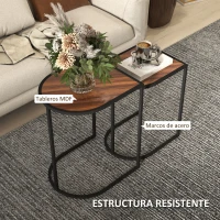 HOMCOM Mesas Auxiliares para Salón Mesas Nido de 2 Piezas con Marco de Acero para Dormitorio Sala de Estar Marrón Rústico(m-5)