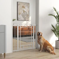 PawHut Puerta para Perros con Ancho Ajustable 76-104 cm Barrera de Seguridad para Perros con 2 Extensiones Blanco(m-2)
