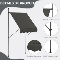 Outsunny Store banne autoportant manuel rétractable 1,5L x 1,2l x 2,1-3H m inclinaison réglable métal alu polyester gris foncé(m-7)