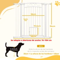 PawHut Puerta para Perros con Ancho Ajustable 76-104 cm 2 Extensiones Doble Bloqueo y Puerta Pequeña Blanco(m-3)