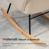 HOMCOM Poltrona a Dondolo Imbottita in Legno e Acciaio per Soggiorno e Camera da Letto, 71x98x101 cm, Beige(m-6)