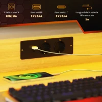HOMCOM Escritorio Gaming con Luces LED 100x60 cm omas de Corriente Soporte para Monitor Estantes y Control Remoto Natural(m-5)