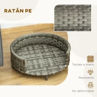 PawHut Sofá para Perros de Ratán Sintético Redonda con Cojín Impermeable y Lavable para Interior y Exterior Ø60x20 cm Gris(m-6)