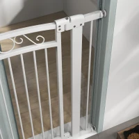 PawHut Puerta para Perros con Ancho Ajustable 76-104 cm Barrera de Seguridad con 2 Extensiones y Doble Bloqueo Blanco(m-9)