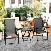 Outsunny Conjunto de Jardín 3 Piezas Plegable con 2 Sillas 61x65x91cm y Mesa de 50x50x50cm Metal y Textilene para Exterior Gris(m-2)