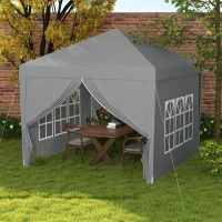 Outsunny Gazebo da Esterno 3x3 m Pieghevole con 4 Pannelli Laterali, in Acciaio e Tessuto Oxford Grigio Chiaro(m-2)