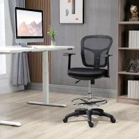 Vinsetto Silla de Dibujo Ergonómica de Malla Giratoria con Reposabrazos  y Reposapiés Ajustable 59x59x95-115 cm Negro(m-2)