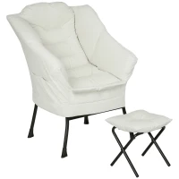 HOMCOM Sillón de Salón con Otomana Sillón de Relax con Bolsillos Laterales y Patas de Acero para Sala de Estar Dormitorio Crema(m-11)