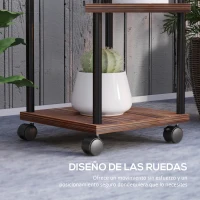 Outsunny Soporte para Plantas de Madera y Acero de 3 Niveles con 5 Estantes Cuadradas y 4 Ruedas 59x59x110 cm Carbonizado(m-5)
