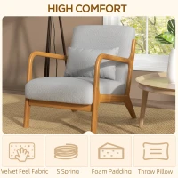 HOMCOM Lounge Armchair with Solid Wood Frame Lounge Chair - Deep Seat - Armrests - Light Gray Velvet Look(m-4)