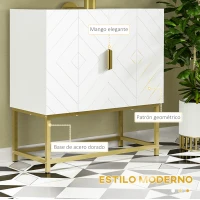 kleankin Mueble para Debajo del Lavabo Moderno Armario Bajo con 2 Puertas y Patas de Acero 60x30x65 cm Blanco y Dorado(m-5)